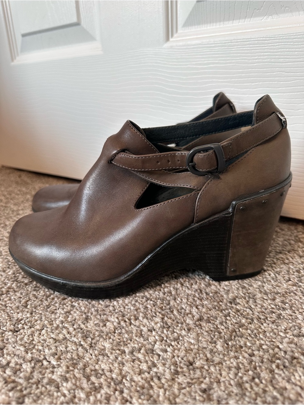 Dansko Brown Leather Mary Jane Wedge Heels